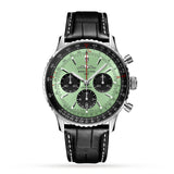 Shop Breitling Navitimer B01 Chronograph 43 Green Dial Black Leather Strap Watch for Men - AB0138241L1P1 in USA
