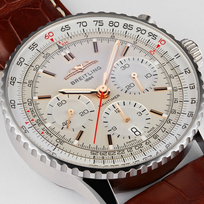 Shop Breitling Navitimer B01 Chronograph 41 White Dial Brown Leather Strap Watch for Men - AB0139211G1P1 in USA