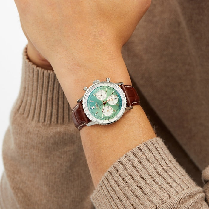 Shop Breitling Navitimer B01 Chronograph 41 Green Dial Brown Leather Strap Watch for Men - AB0139211L1P1 in USA