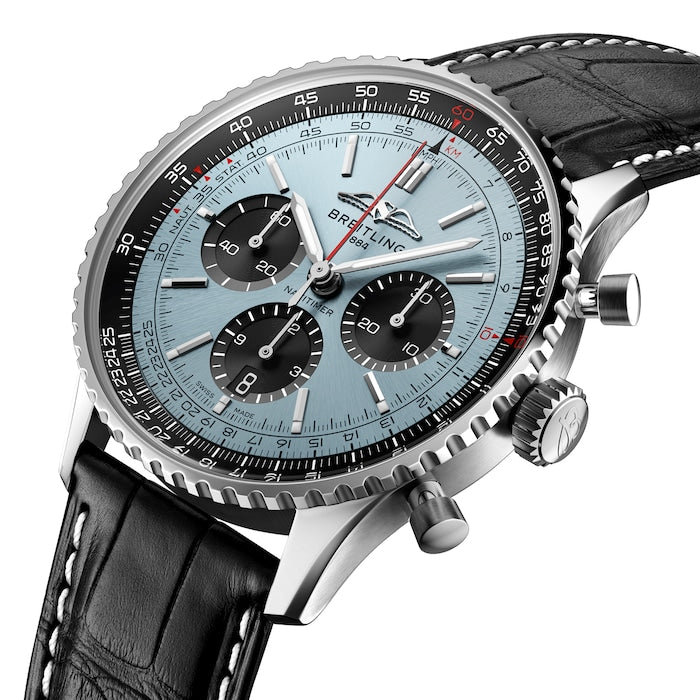 Shop Breitling Navitimer B01 Chronograph 43 Blue Dial Black Leather Strap Watch for Men - AB0138241C1P1 in USA