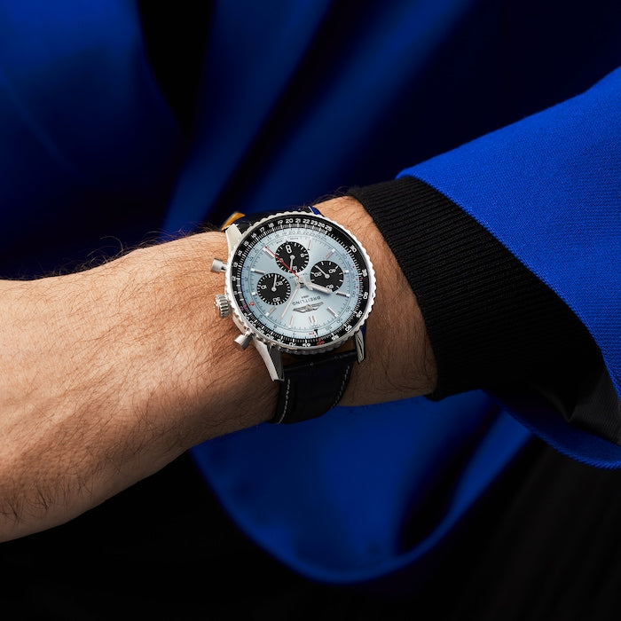 Shop Breitling Navitimer B01 Chronograph 43 Blue Dial Black Leather Strap Watch for Men - AB0138241C1P1 in USA
