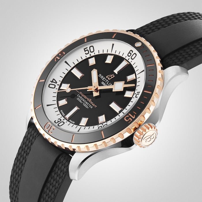 Breitling Superocean Automatic 42mm 18K Red Gold & Black Dial Black Rubber Strap Watch for Men - U17375211B1S1