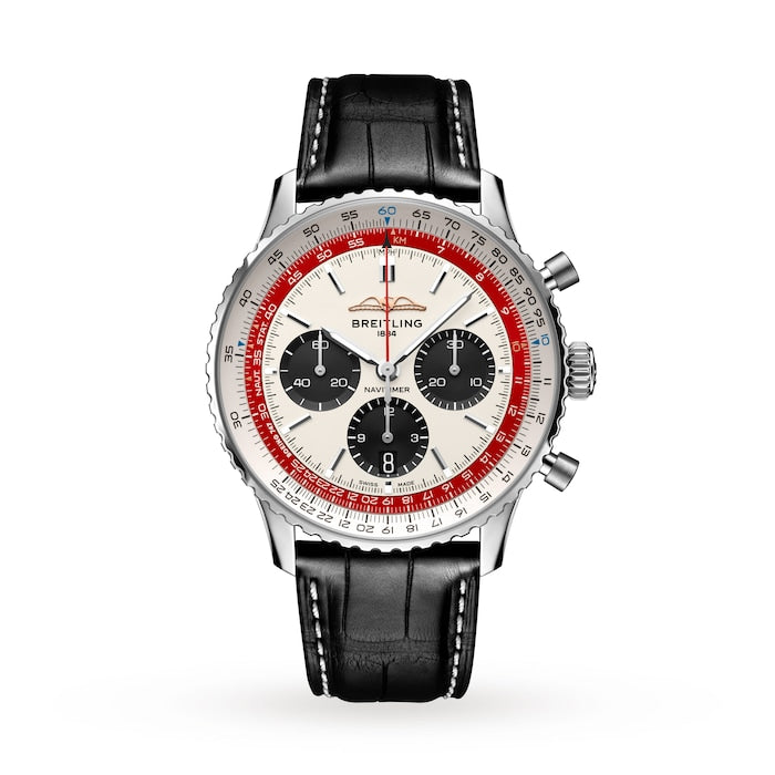 Shop Breitling Navitimer B01 Chronograph 43 Boeing 747 White Dial Black Leather Strap Watch for Men - AB01383B1G1P1 in USA