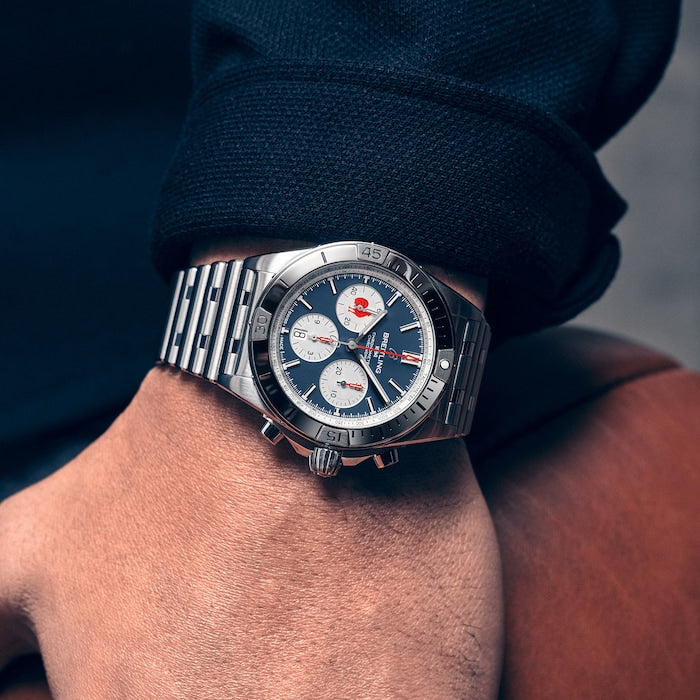 Breitling Chronomat B01 42 Six Nations France Blue Dial Silver Steel Strap Watch for Men - AB0134A81C1A1