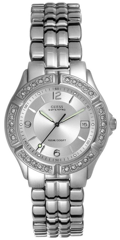 Guess Water Pro Diamonds Silver Dial Silver Steel Strap Watch For Women - G75511M Buy Now By Guess