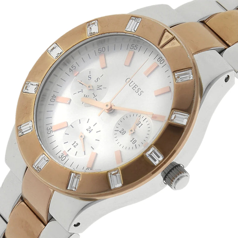 Guess Glisten Chronograph Analog Silver Dial Two Tone Steel Strap Watch For Women - W14551L1 Buy Now By Guess