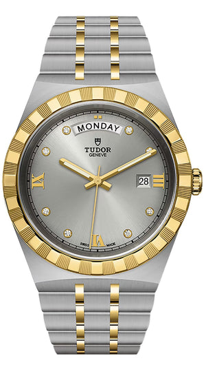 Tudor Royal Diamonds Automatic Grey Dial Two Tone Steel Strap Watch for Men - M28603-0002