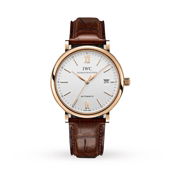 Shop IWC Portofino Automatic White Dial Brown Leather Strap Watch for Men - IW356504 in USA