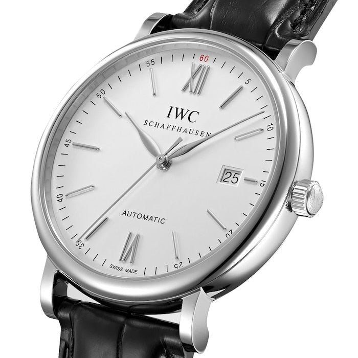 Shop IWC Portofino Automatic White Dial Black Leather Strap Watch for Men - IW356501 in USA