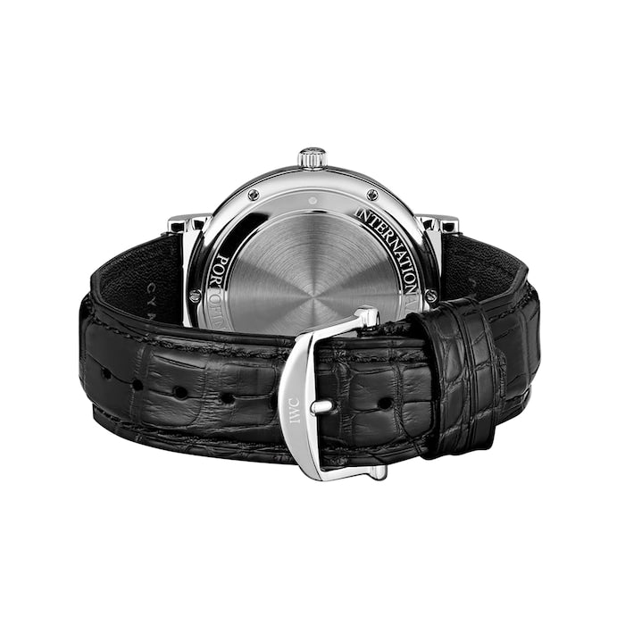 Shop IWC Portofino Automatic White Dial Black Leather Strap Watch for Men - IW356517 in USA