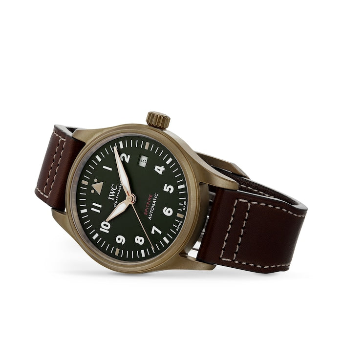 Shop IWC Pilot's Watch Automatic Spitfire Green Dial Brown Leather Strap Watch for Men - IW326802 in USA