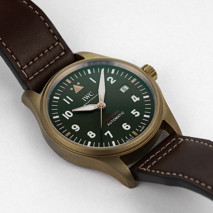 Shop IWC Pilot's Watch Automatic Spitfire Green Dial Brown Leather Strap Watch for Men - IW326802 in USA