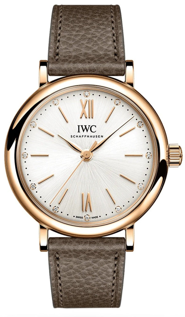 Shop IWC Portofino Automatic Silver Dial Brown Leather Strap Watch for Men - IW357414 in USA