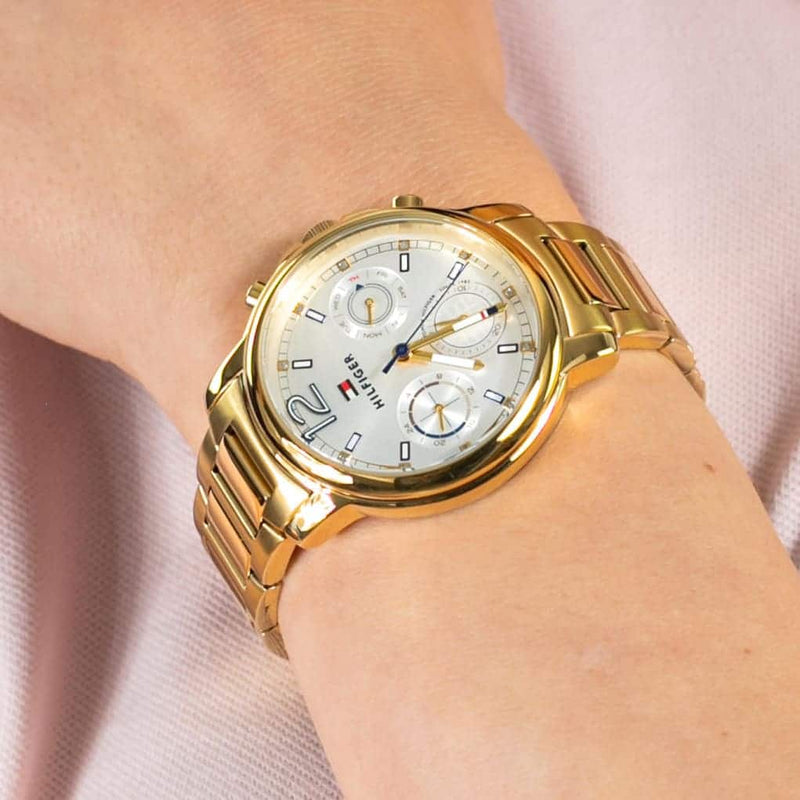 Tommy Hilfiger Claudia White Dial Gold Steel Strap Watch for Women - 1781742
