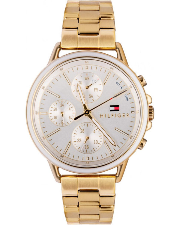 Shop Tommy Hilfiger Carly White Dial Gold Steel Strap Watch for Women - 1781786 in USA