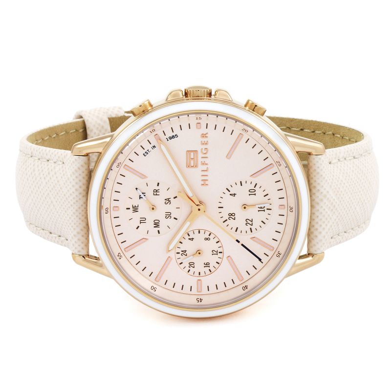 Shop Tommy Hilfiger Carly Cream Dial Cream Leather Strap Watch for Women -1781789 in USA