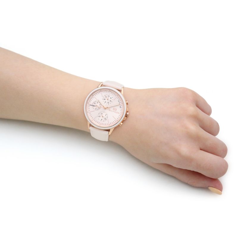 Shop Tommy Hilfiger Carly Cream Dial Cream Leather Strap Watch for Women -1781789 in USA
