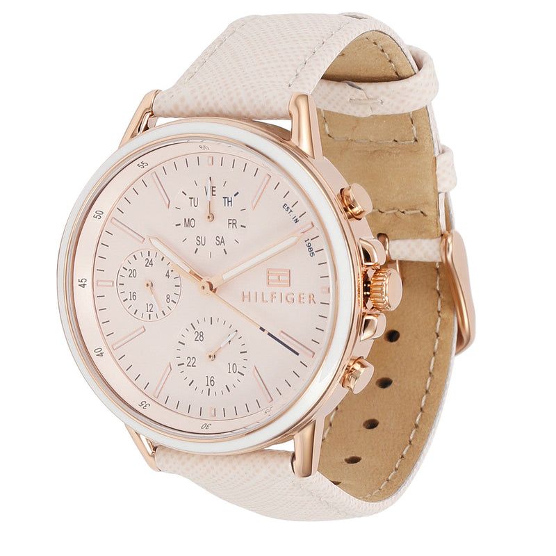 Shop Tommy Hilfiger Carly Cream Dial Cream Leather Strap Watch for Women -1781789 in USA