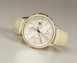 Shop Tommy Hilfiger Carly Silver Dial Cream Leather Strap Watch for Women - 1781790 in USA