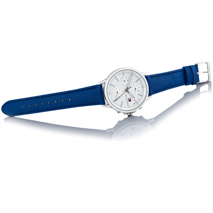 Shop Tommy Hilfiger Carly Silver Dial Blue Leather Strap Watch for Women - 1781791 in USA