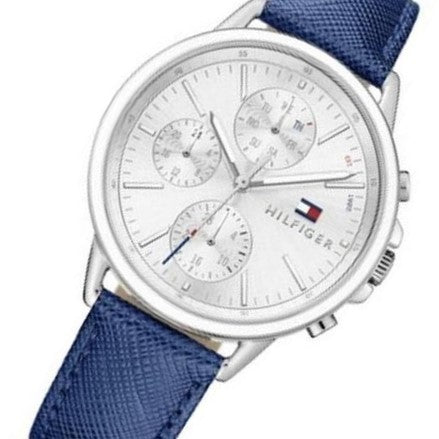 Shop Tommy Hilfiger Carly Silver Dial Blue Leather Strap Watch for Women - 1781791 in USA