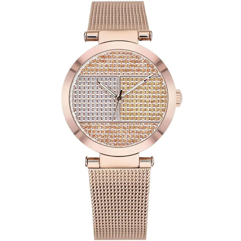 Tommy Hilfiger Lynn Crystals Rose Gold Dial Rose Gold Mesh Strap Watch For Women - 1781868