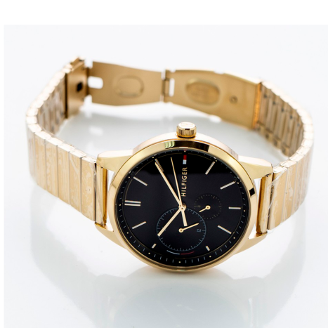 Shop Tommy Hilfiger Brooke Black Dial Gold Steel Strap Watch for Women - 1782019 in USA