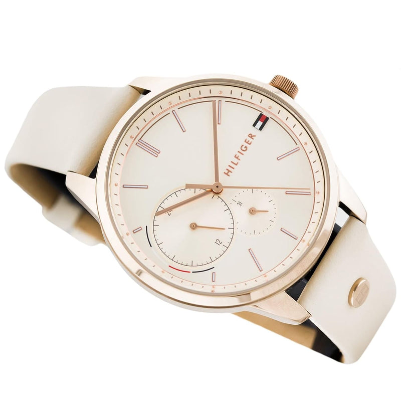 Shop Tommy Hilfiger Brooke Quartz White Dial Cream Leather Strap Watch for Women - 1782022 in USA