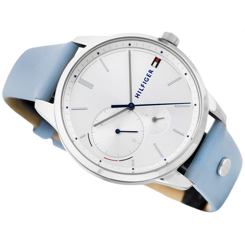 Shop Tommy Hilfiger Brooke Silver Dial Blue Leather Strap Watch for Women - 1782023 in USA