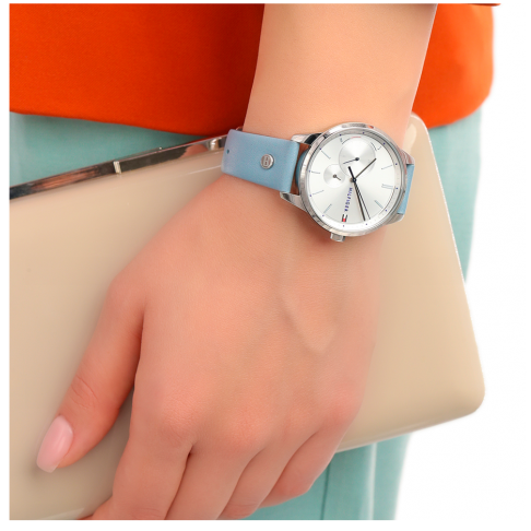 Shop Tommy Hilfiger Brooke Silver Dial Blue Leather Strap Watch for Women - 1782023 in USA