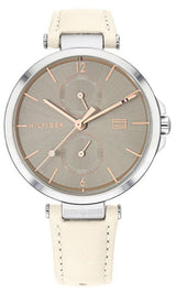 Shop Tommy Hilfiger Angela Silver Dial Cream Leather Strap Watch for Women - 1782123 in USA