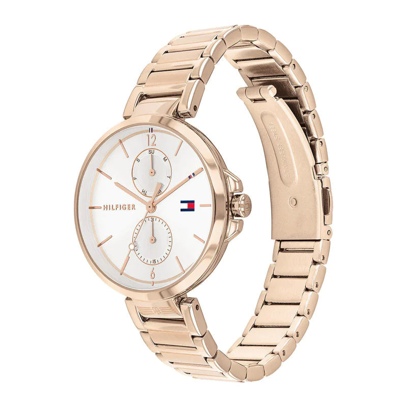 Shop Tommy Hilfiger Angela Quartz White Dial Rose Gold Steel Strap Watch for Women - 1782124 in USA