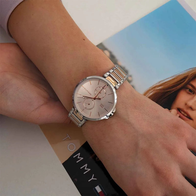 Shop Tommy Hilfiger Angela Chronograph Pink Dial Two Tone Steel Strap Watch for Women - 1782127 in USA