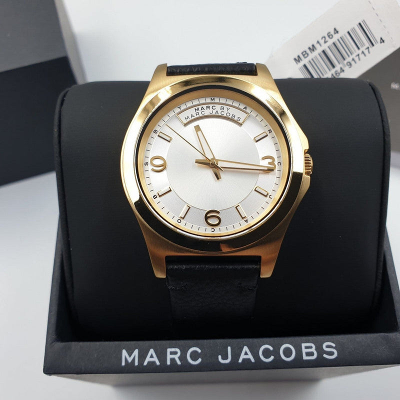 Shop Marc Jacobs Baby Dave Gold Dial Black Leather Strap Watch for Women - MBM1264 in USA