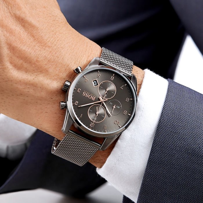 Hugo Boss Skymaster Grey Dial Grey Mesh Bracelet Watch for Men - 1513837 Buy Now By Hugo Boss