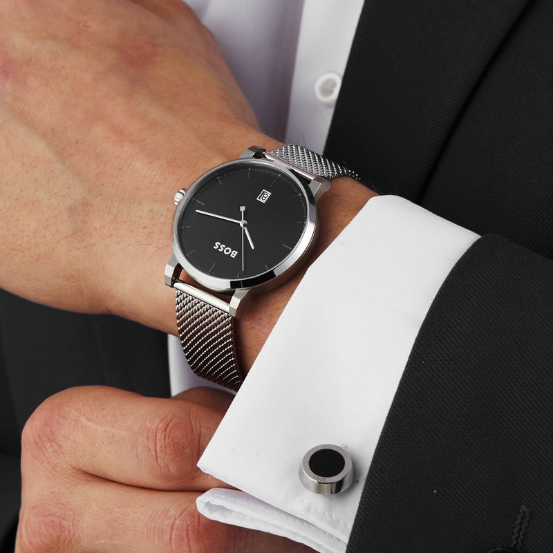 Hugo Boss Jackson Quartz Black Dial Silver Mesh Bracelet Watch For Men - 1513514 Buy Now By Hugo Boss