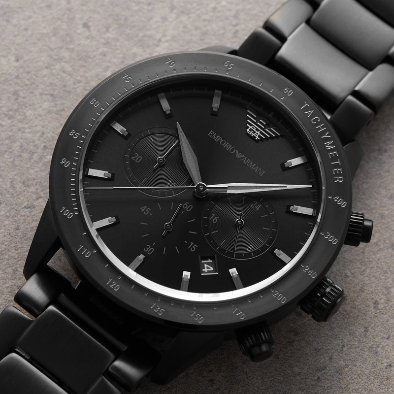 Emporio Armani Mario Chronograph Black Dial Black Steel Strap Watch For Men - AR11242 Buy Now By Emporio Armani