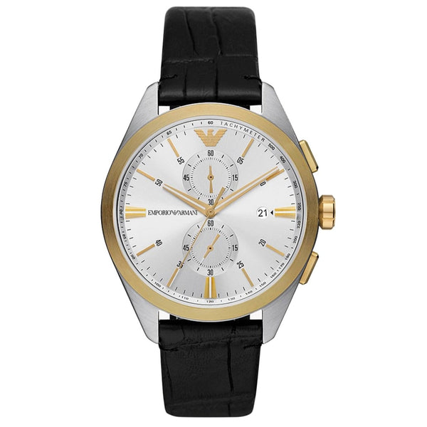 Emporio Armani Claudio Chronograph Silver Dial Black Leather Strap Watch For Men - AR11498 Buy Now By Emporio Armani