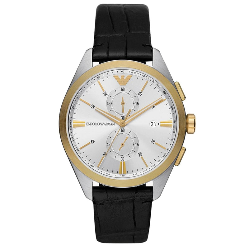 Emporio Armani Claudio Chronograph Silver Dial Black Leather Strap Watch For Men - AR11498 Buy Now By Emporio Armani