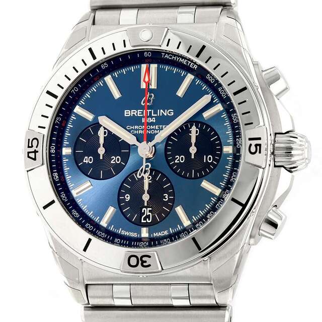 Breitling Chronomat B01 42mm Blue Dial Silver Steel Strap Watch for Men - AB0134101C1A1