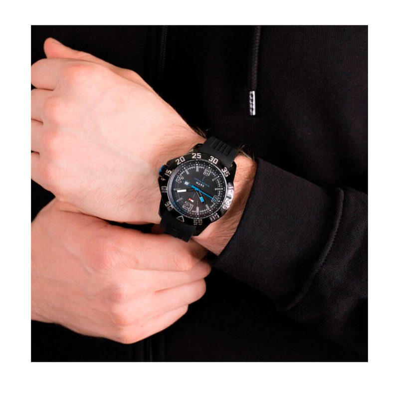 Shop Tommy Hilfiger Sport Multifunction Black Dial Black Rubber Strap Watch for Men - 1790983 in USA