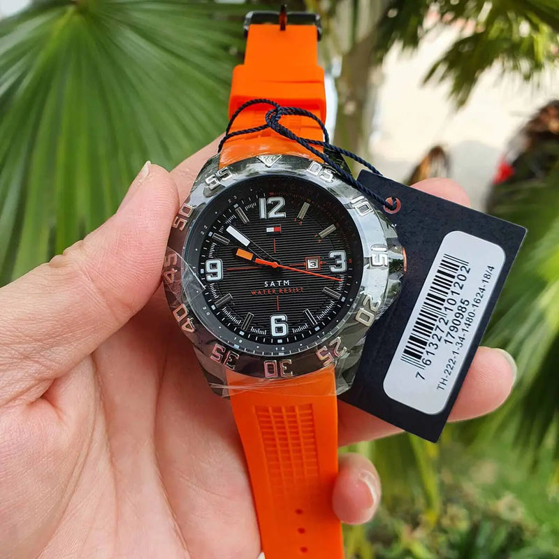 Tommy Hilfiger Cole Black Dial Orange Rubber Strap Watch for Men - 1790985 Buy Now By Tommy Hilfiger