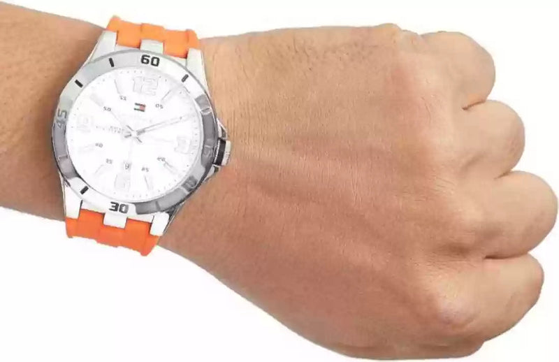 Tommy Hilfiger Analog White Dial Orange Rubber Strap Watch for Men - 1791063 Buy Now By Tommy Hilfiger