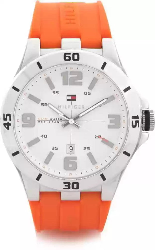 Shop Tommy Hilfiger Analog White Dial Orange Rubber Strap Watch for Men - 1791063 in USA