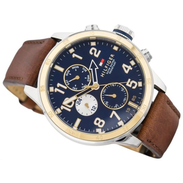 Shop Tommy Hilfiger Sport Multifunction Blue Dial Brown Leather Strap Watch for Men - 1791137 in USA