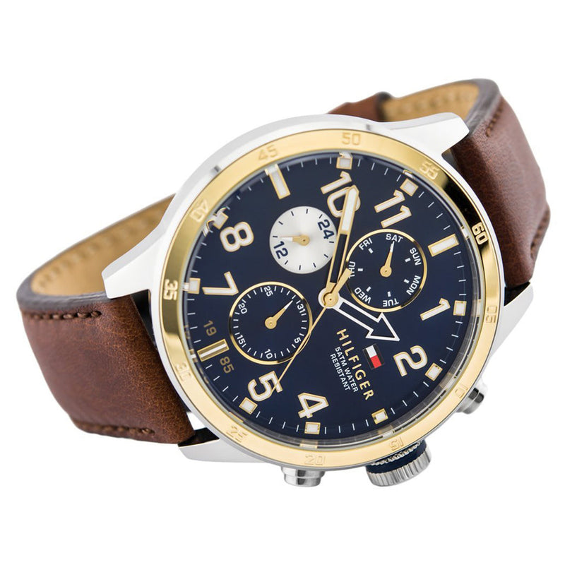 Shop Tommy Hilfiger Sport Multifunction Blue Dial Brown Leather Strap Watch for Men - 1791137 in USA