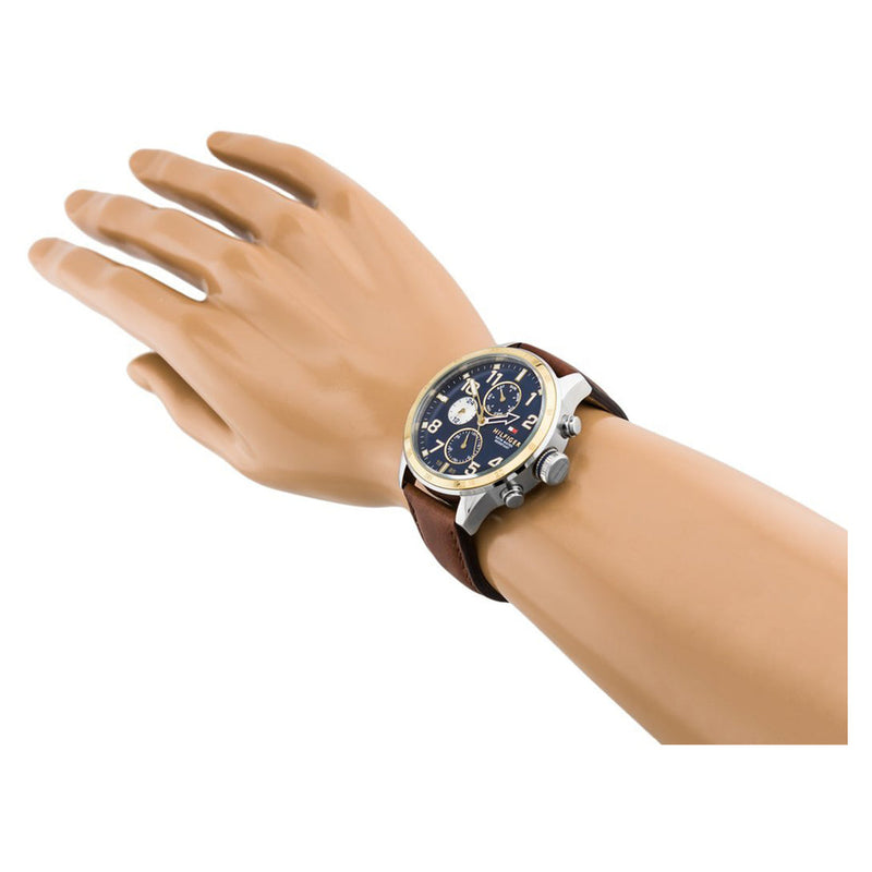 Shop Tommy Hilfiger Sport Multifunction Blue Dial Brown Leather Strap Watch for Men - 1791137 in USA