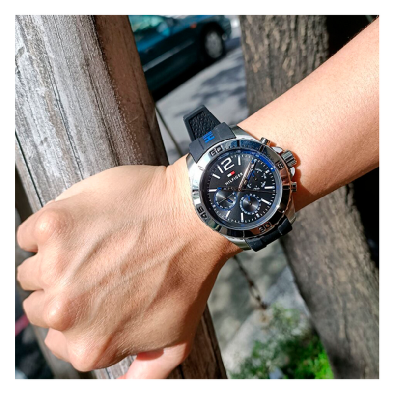 Shop Tommy Hilfiger Sport Multifunction Black Dial Black Rubber Strap Watch for Men - 1791143 in USA