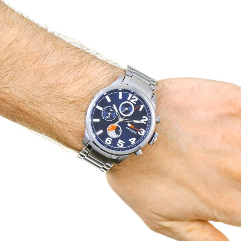 Shop Tommy Hilfiger Jackson Chronograph Blue Dial Silver Steel Strap Watch for Men - 1791242 in USA