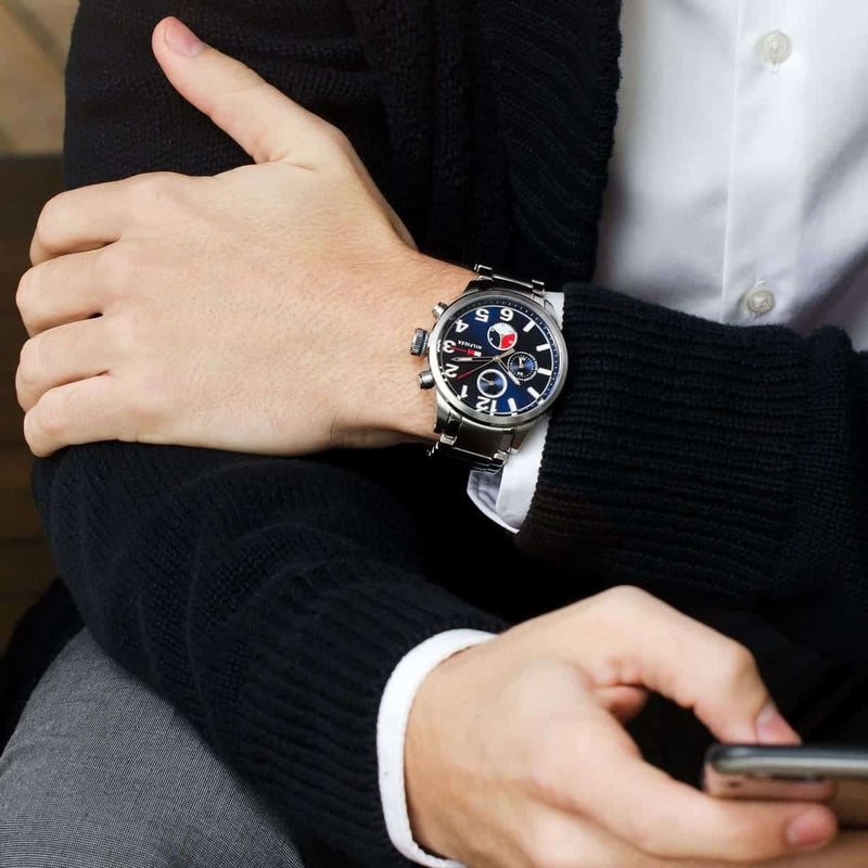Shop Tommy Hilfiger Jackson Chronograph Blue Dial Silver Steel Strap Watch for Men - 1791242 in USA